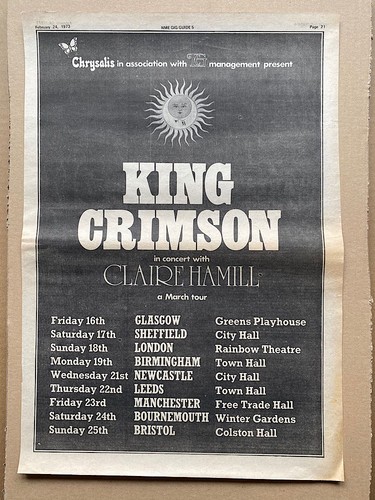 King crimson 1973 - tour, (a)